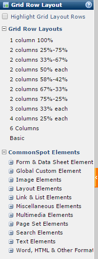 Left Pane Grid Row and Element Lists