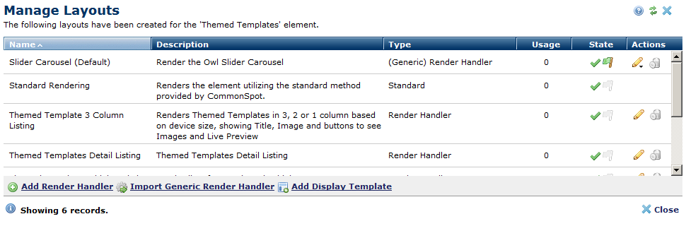 Manage Layouts dialog with a Generic Render Handler