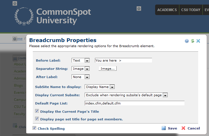 Breadcrumb settings