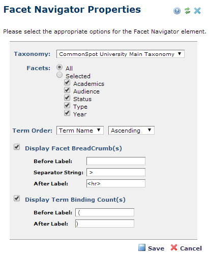 Facet Navigator Properties