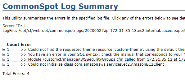 Log Summary page