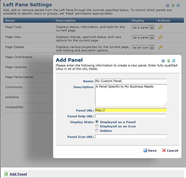 Left Pane Settings