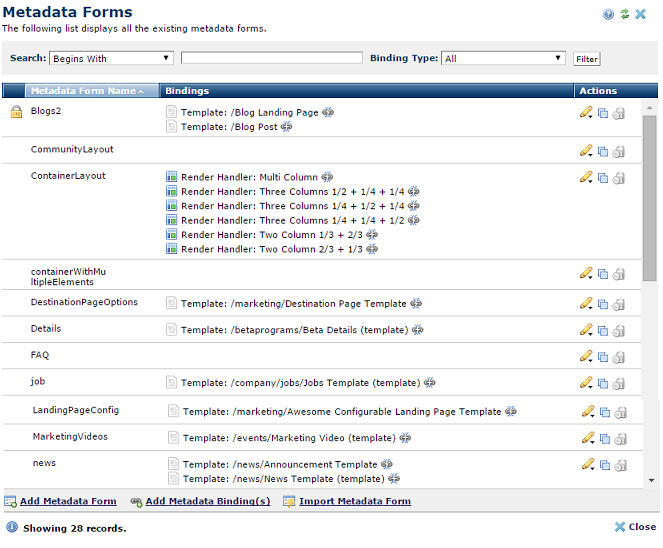 Manage metadata forms