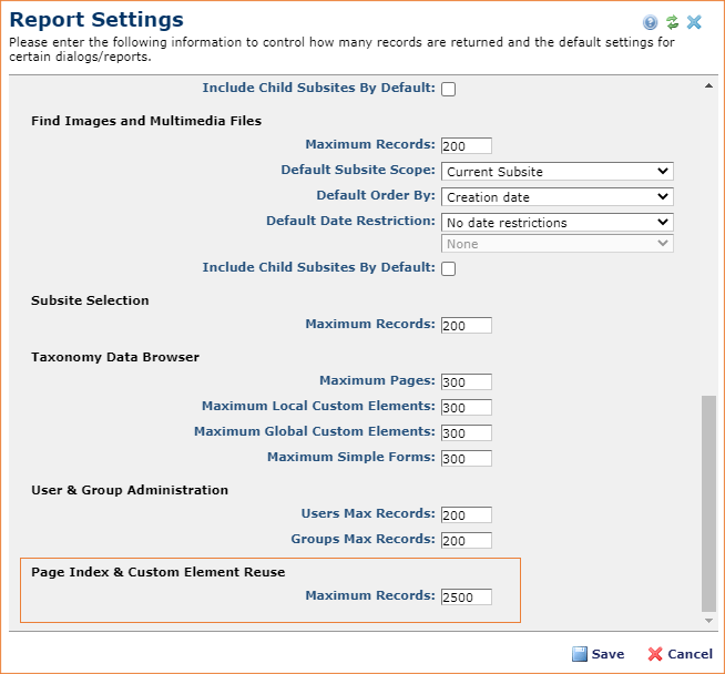 Report Settings Record Limit