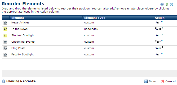 Drag and drop ordering of layouts